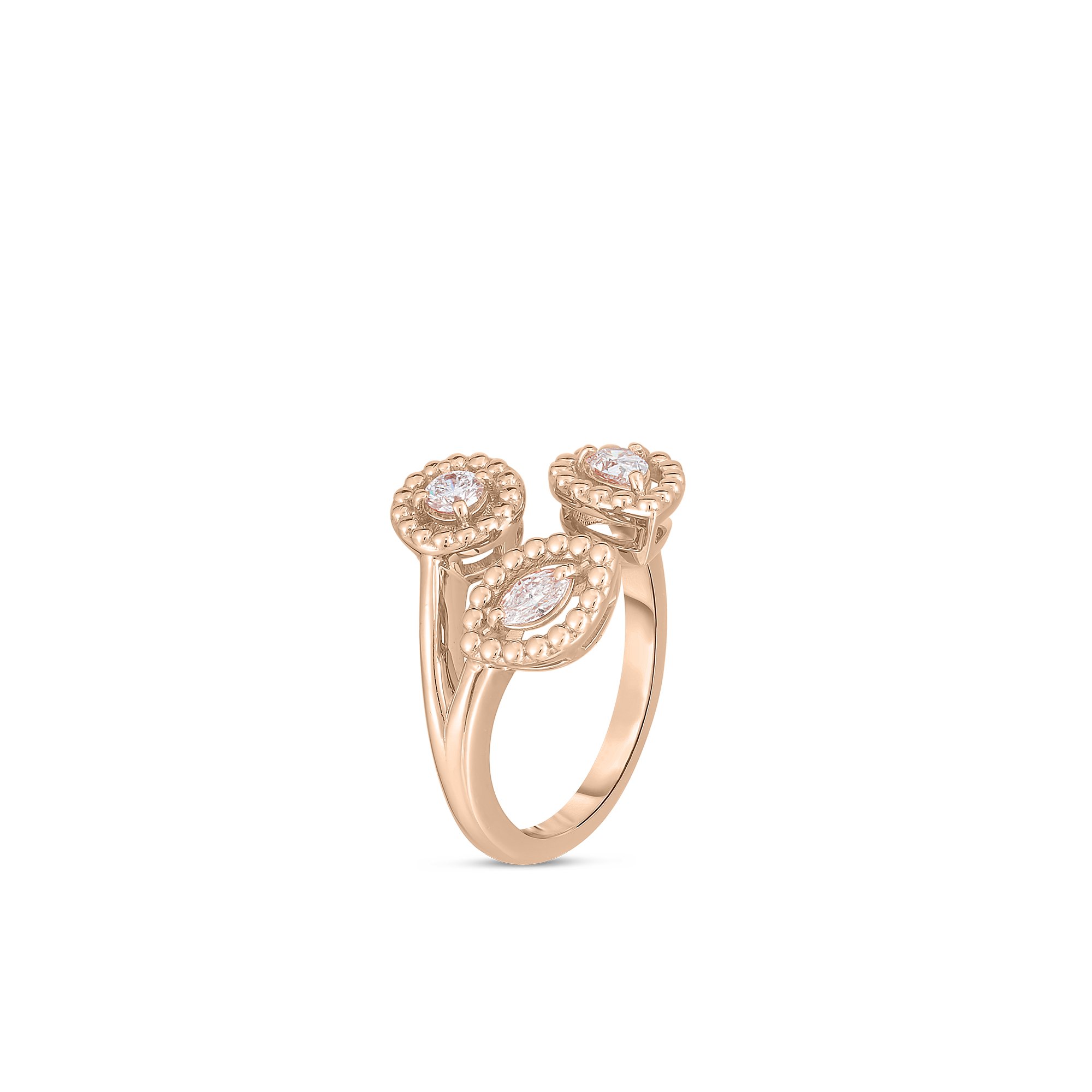 18K ROSE GOLD DOLCETTO THREE STONE DIAMOND RING Roberto Coin